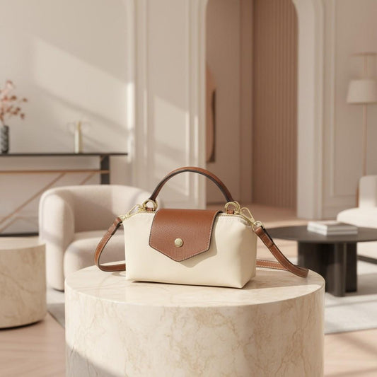 Cream Brown Crossbody Bag for Women, Small Shoulder Handbag, Elegant Top Handle Purse, Minimalist Everyday Bag