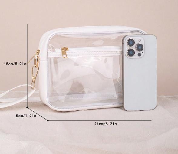 Clear Crossbody Bag for Women, Transparent Shoulder Purse, White Trim Travel Bag, Minimalist Everyday Handbag