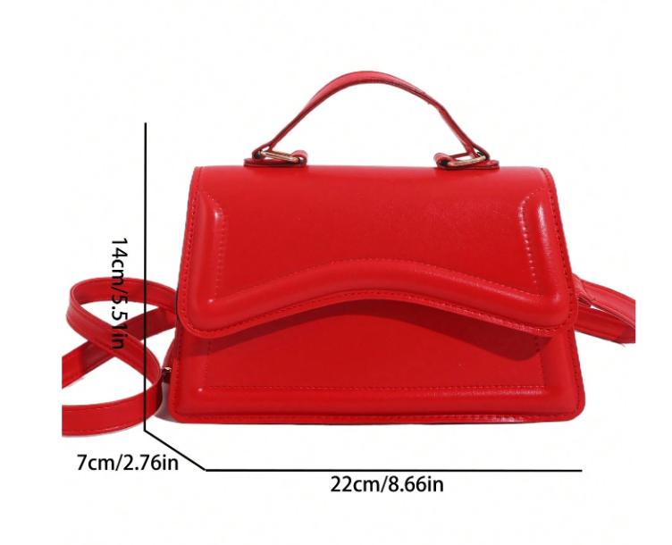 Red Structured Handbag, Women's Shoulder Bag, Top Handle Crossbody Purse, Curved Flap Bag, Red Everyday Bag