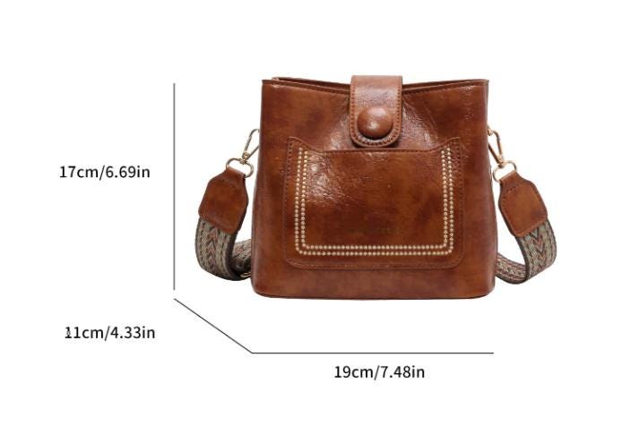 Brown Shoulder Handbag, Structured Purse with Front Pocket, Vintage Inspired Bag, Boho Crossbody Purse, Everyday Womens Bag