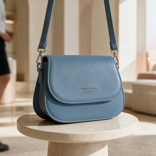 Blue Crossbody Bag, Structured Flap Purse, Denim Blue Shoulder Bag, Minimalist Handbag, Everyday Women's Bag
