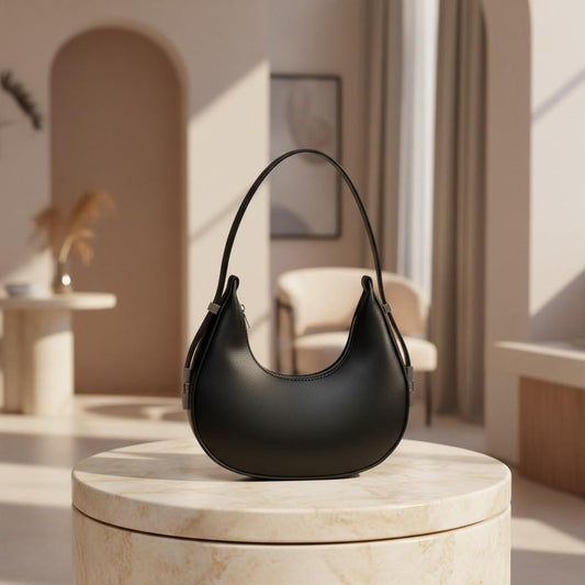 Black Crescent Shoulder Bag, Minimalist Hobo Bag, Women's Black Handbag, Chic Everyday Purse, Y2K Underarm Bag
