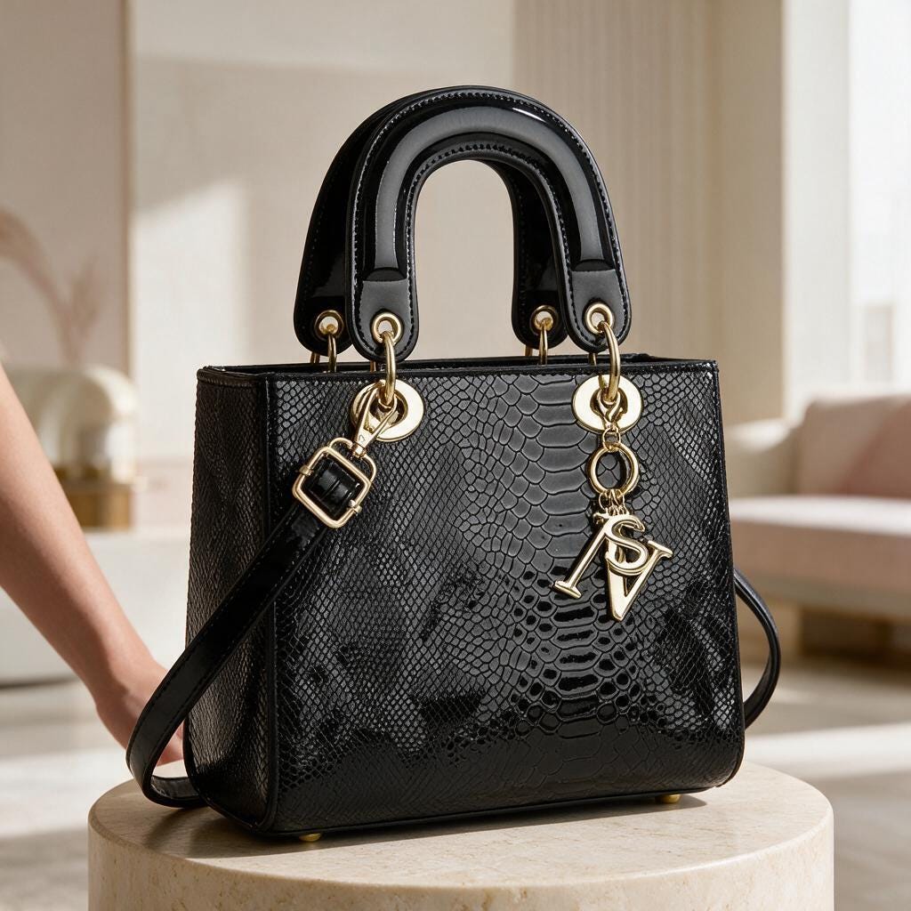 Black Snake Texture Handbag, Structured Satchel Purse, Glossy Shoulder Bag, Top Handle Crossbody Bag, Elegant Women's Bag