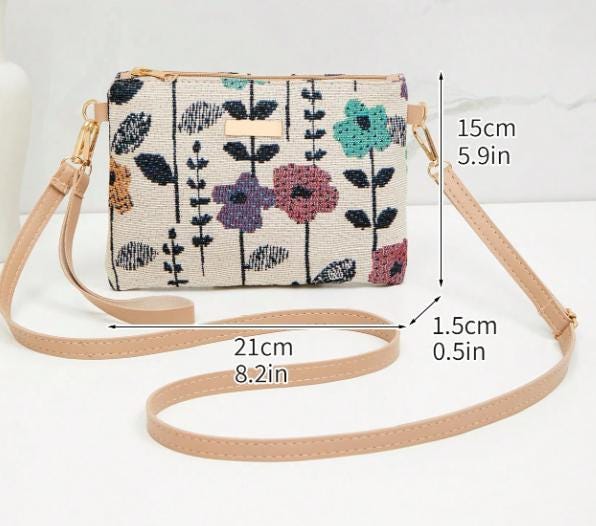 Colorful Floral Crossbody Bag, Botanical Shoulder Purse, Women's Printed Bag