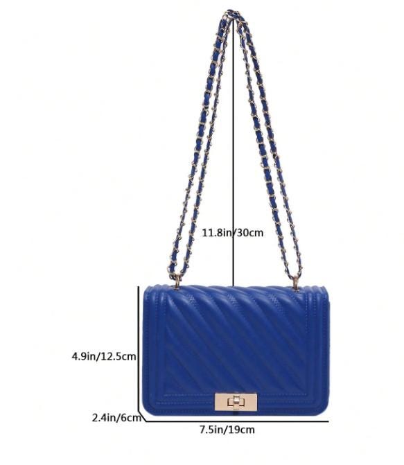 Blue Quilted Shoulder Bag, Chain Strap Purse, Diagonal Quilted Crossbody Bag, Cobalt Blue Handbag, Elegant Flap Bag