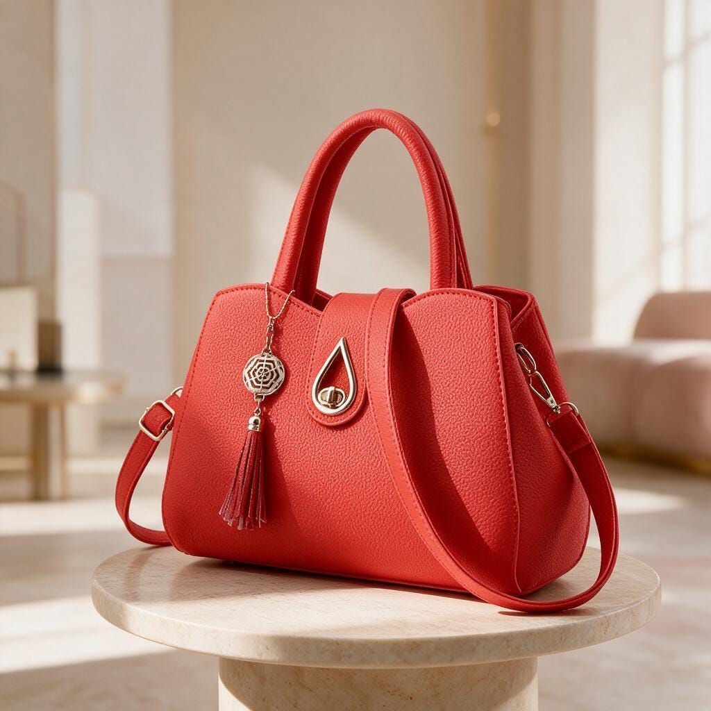 Red Structured Handbag, Top Handle Purse, Tassel Shoulder Bag, Red Crossbody Bag, Elegant Women's Satchel, Gift for Her