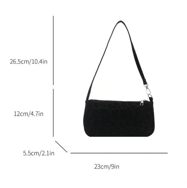 Black Leopard Shoulder Bag, Small Crossbody Purse, Y2K Underarm Bag, Minimalist Everyday Handbag