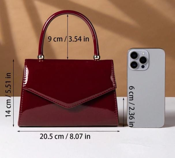 Burgundy Patent Handbag, Top Handle Purse, Wine Red Flap Bag, Elegant Womens Bag