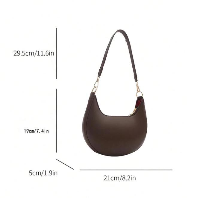 Dark Brown Shoulder Bag, Minimalist Hobo Purse, Y2K Baguette Handbag, Everyday Women's Bag