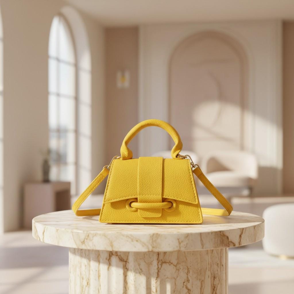 Yellow Top Handle Bag, Structured Crossbody Purse, Bright Yellow Handbag, Flap Shoulder Bag, Small Everyday Bag