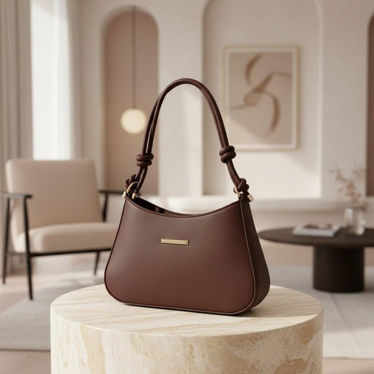 Brown Knotted Shoulder Bag, Chocolate Hobo Handbag, Knot Handle Purse, Minimalist Brown Bag, Elegant Everyday Handbag