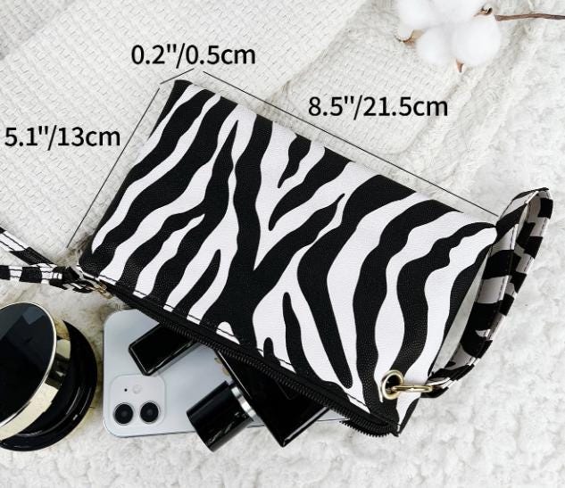 Zebra Print Clutch Bag, Black White Wristlet Purse, Animal Print Evening Bag, Zebra Pouch, Statement Party Clutch