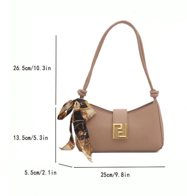 Taupe Baguette Shoulder Bag, Beige Handbag, Gold Clasp Purse, Y2K Underarm Bag, Minimalist Everyday Bag