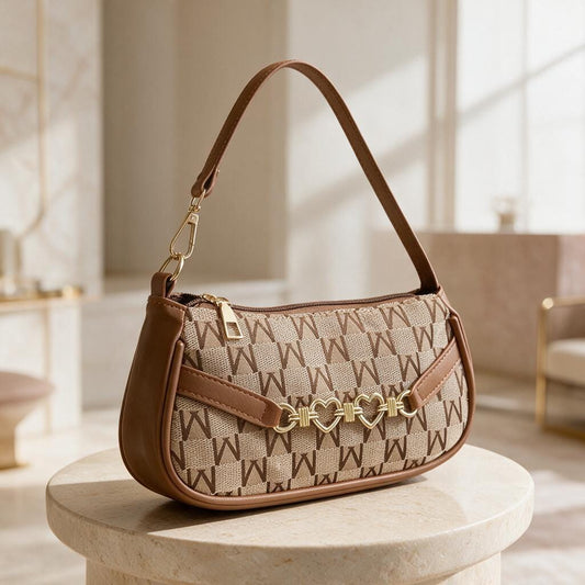 Brown Monogram Shoulder Bag, Y2K Baguette Purse, Vintage Inspired Handbag, Cute Everyday Bag