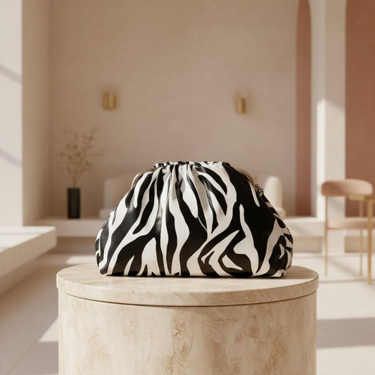 Zebra Print Clutch Bag, Black White Slouchy Purse, Animal Print Evening Bag