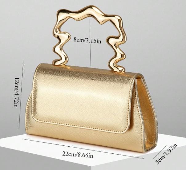 Gold Evening Bag, Metallic Clutch Purse, Top Handle Handbag, Chain Strap Party Bag, Wedding Guest Purse