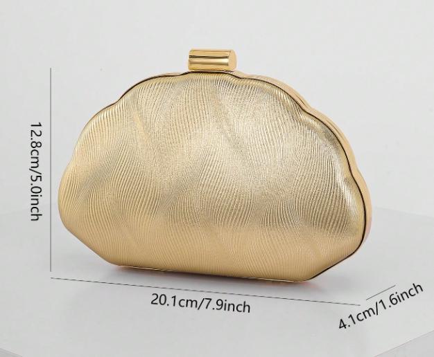 Gold Clutch Bag, Metallic Evening Purse with Chain Strap, Elegant Frame Clutch, Wedding Guest Bag, Gold Party Handbag