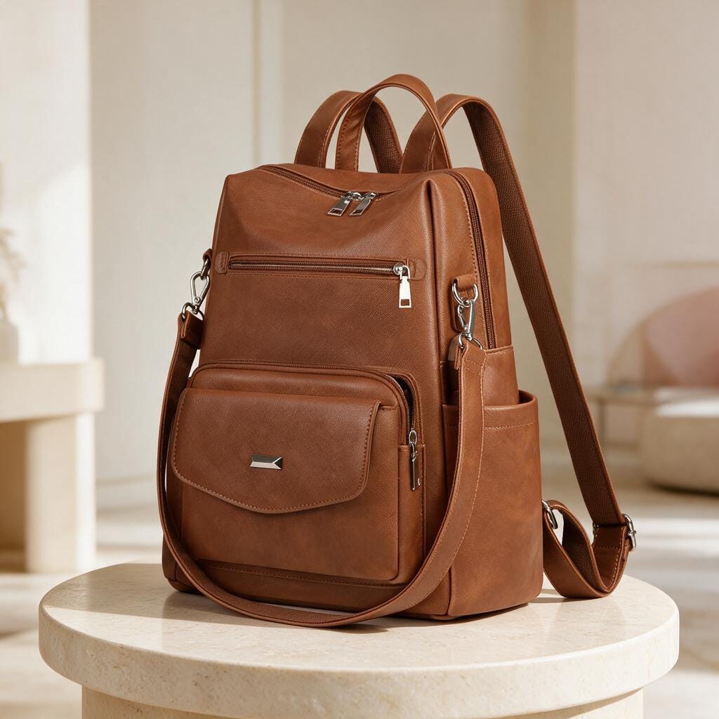 Brown Women's Backpack, Multi Pocket Travel Backpack, Convertible Shoulder Bag, Casual Daypack, Work and Travel Bag