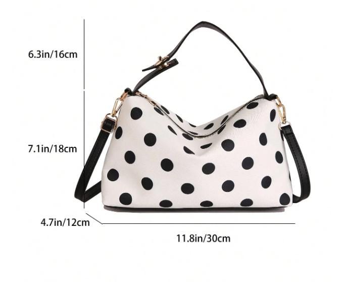 Black White Polka Dot Handbag, Polka Dot Shoulder Bag, Cute Top Handle Purse, Retro Womens Handbag, Everyday Purse
