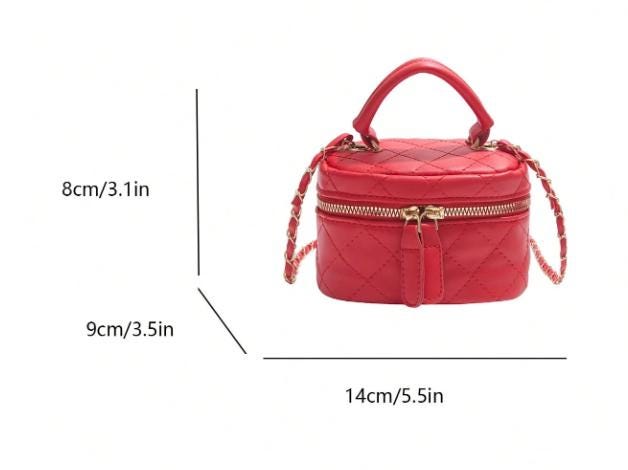 Red Quilted Mini Bag, Women's Crossbody Shoulder Purse, Small Top Handle Handbag, Double Zip Compact Bag