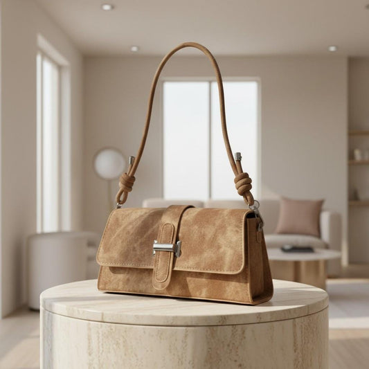 Beige Textured Shoulder Bag, Women's Flap Crossbody Purse, Cord Strap Handbag, Minimalist Tan Bag, Everyday Purse