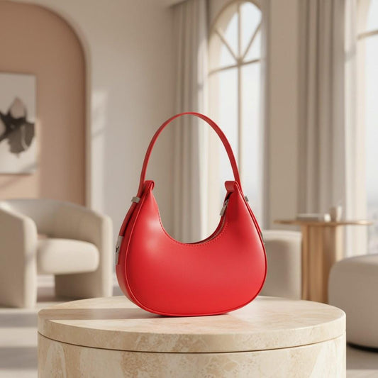 Red Crescent Shoulder Bag, Women's Red Hobo Bag, Minimalist Handbag, Half Moon Purse, Y2K Underarm Bag, Chic Everyday Bag