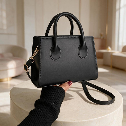 Black Structured Handbag, Minimalist Top Handle Purse, Elegant Shoulder Bag, Classic Womens Handbag, Everyday Work Purse