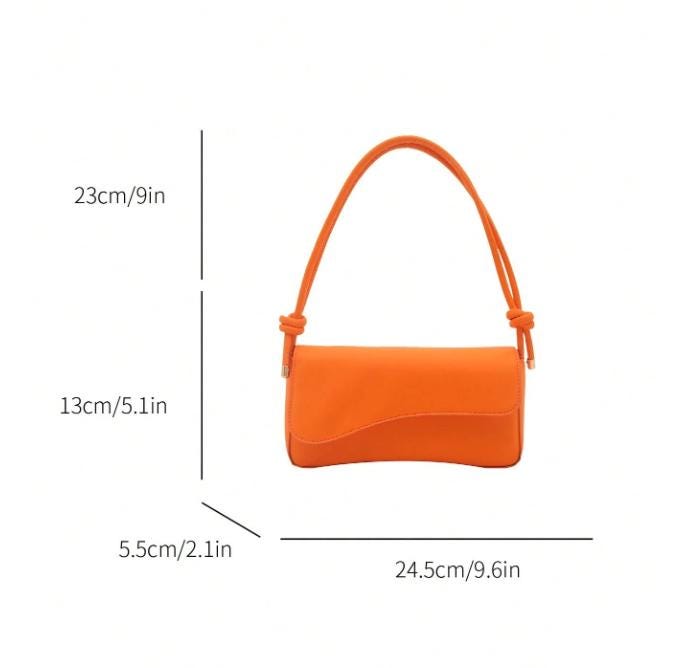 Orange Shoulder Bag, Knotted Strap Handbag, Flap Purse, Minimalist Underarm Bag, Trendy Everyday Shoulder Bag