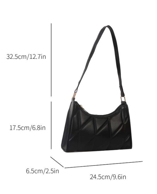 Black Quilted Shoulder Bag, Geometric Padded Purse, Y2K Handbag, Structured Black Baguette Bag, Minimalist Women's Bag
