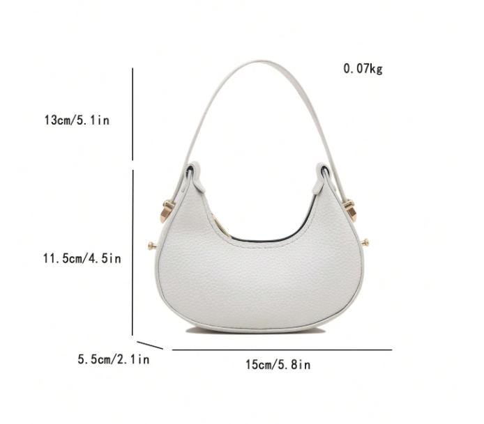 White Crescent Shoulder Bag, Textured Hobo Purse, Gold Hardware Handbag, Minimalist Half Moon Bag, Everyday Underarm Purse
