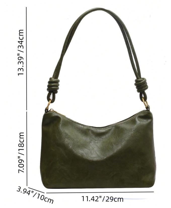 Olive Green Hobo Bag, Slouchy Shoulder Bag, Soft Faux Leather Purse, Y2K Shoulder Handbag, Knotted Strap Bag, Everyday Tote