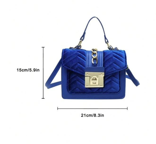 Blue Quilted Crossbody Bag for Women, Flap Shoulder Purse, Small Handbag with Adjustable Strap, Top Handle Bag