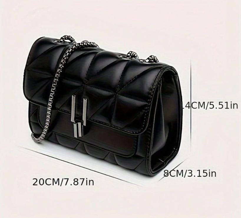 Black Quilted Shoulder Bag, Chain Crossbody Purse, Flap Handbag, Structured Black Bag, Women's Everyday Purse
