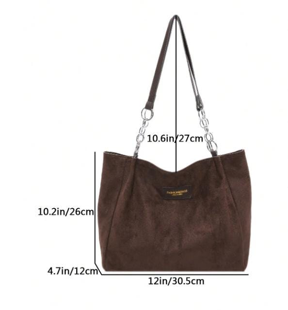 Brown Tote Bag, Large Shoulder Purse for Women, Chain Handle Handbag, Soft Textured Everyday Bag