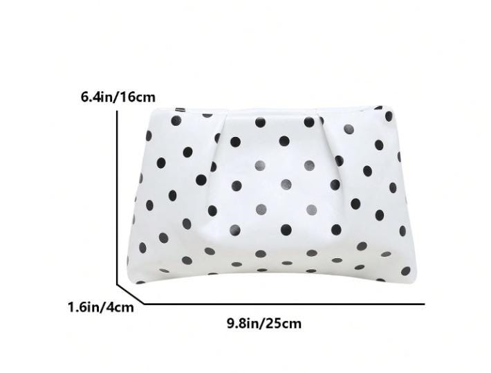 Black White Polka Dot Clutch Bag, Foldover Purse, Retro Y2K Evening Bag, White Statement Handbag, Cute Party Clutch