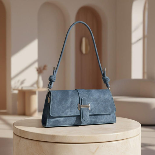 Blue Textured Shoulder Bag, Women's Flap Crossbody Purse, Cord Strap Handbag, Vintage Inspired Blue Bag, Everyday Purse