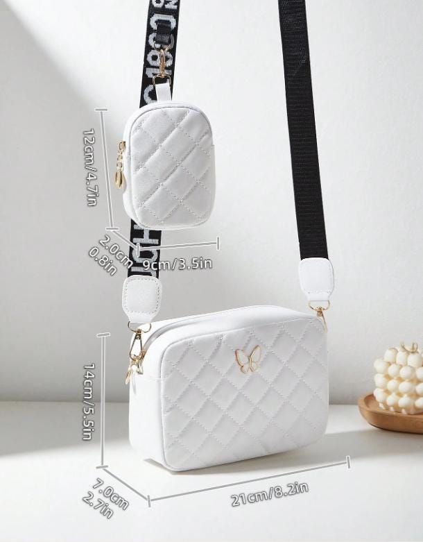 White Quilted Crossbody Bag for Women, Mini Shoulder Purse with Adjustable Strap, Small Everyday Handbag