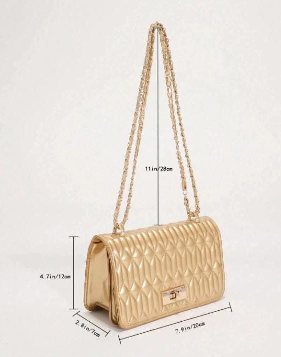 Gold Quilted Shoulder Bag, Metallic Chain Strap Purse, Elegant Flap Handbag, Champagne Gold Evening Bag, Glam Crossbody Purse