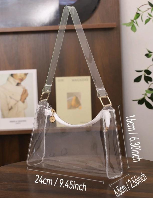 Clear Hobo Shoulder Bag, Transparent Crescent Purse, Minimalist Handbag