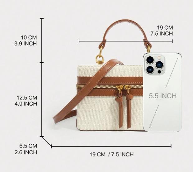 Cream Top Handle Bag, Brown Trim Handbag, Ivory Structured Purse, Zipper Shoulder Bag, Neutral Everyday Handbag