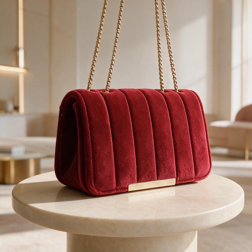 Red Velvet Shoulder Bag, Quilted Chain Strap Purse, Burgundy Evening Handbag, Velvet Crossbody Bag, Elegant Women's Bag