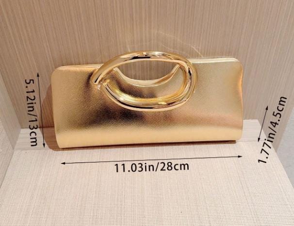 Gold Clutch Bag, Metallic Evening Purse, Ring Handle Handbag, Elegant Formal Bag, Wedding Guest Clutch, Party Purse