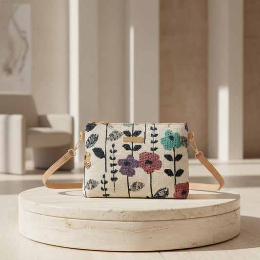 Colorful Floral Crossbody Bag, Botanical Shoulder Purse, Women's Printed Bag