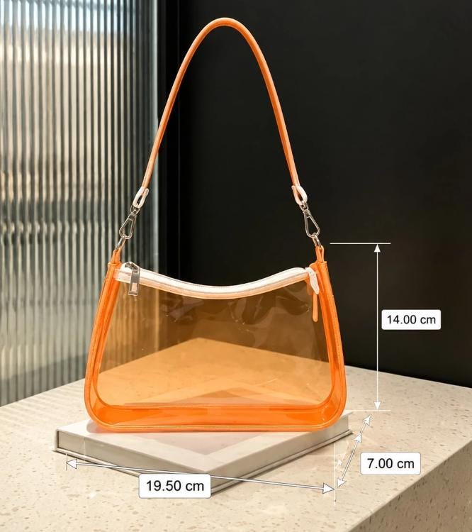 Orange Clear Shoulder Bag, Transparent Purse for Women, See Through Handbag, Mini Summer Bag, Zip Purse
