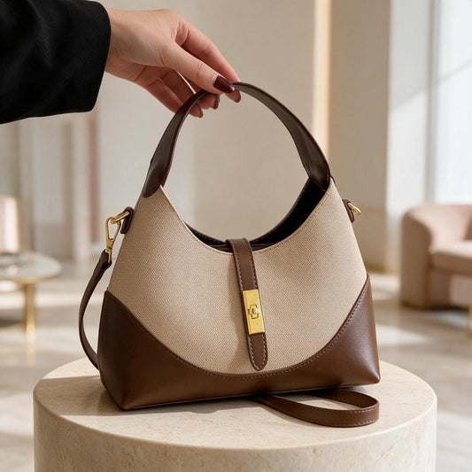Brown Shoulder Bag, Women's Hobo Handbag, Two Tone Purse, Convertible Crossbody Bag, Neutral Everyday Handbag