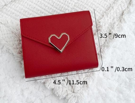 Red Heart Clasp Wallet, Small Womens Wallet, Compact Flap Purse