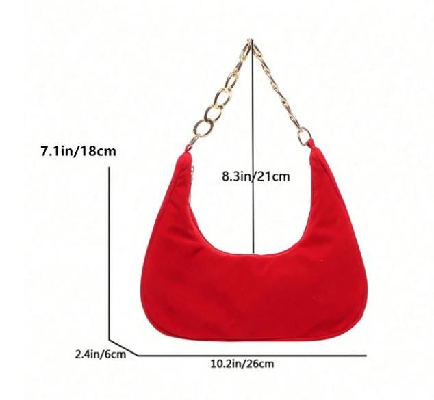 Red Shoulder Bag for Women, Small Crescent Purse, Gold Chain Handbag, Minimalist Evening Bag, Trendy Red Purse