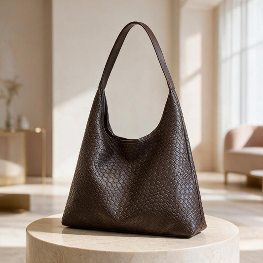 Brown Woven Hobo Bag, Textured Shoulder Bag for Women, Chocolate Brown Handbag, Slouchy Everyday Purse, Minimalist Carryall