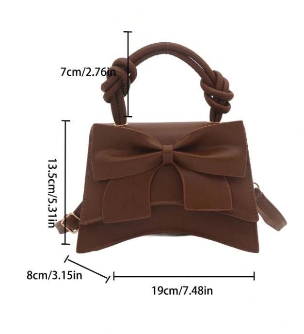 Brown Bow Handbag, Structured Top Handle Purse, Large Bow Shoulder Bag, Elegant Crossbody Bag, Feminine Brown Purse