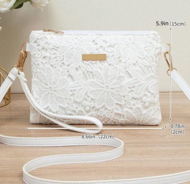 White Lace Crossbody Bag, Floral Shoulder Purse, Romantic Women's Everyday Bag